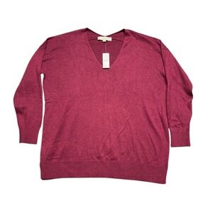 Loft V-Neck Pull Over‎ Sweater NWT Cool Magenta Heather Women's Size Large Loose